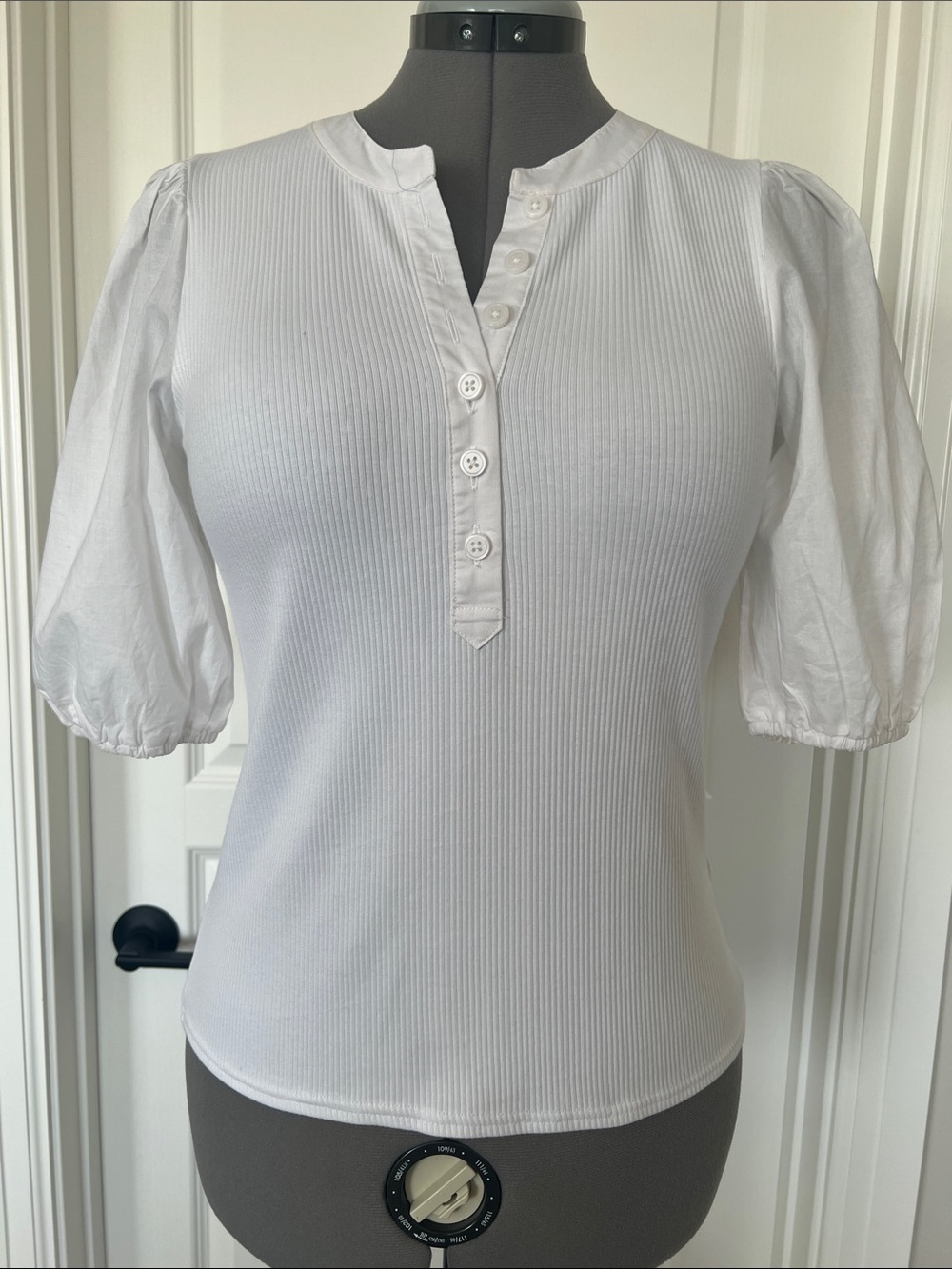 J Crew puff sleeve Henley T shirt